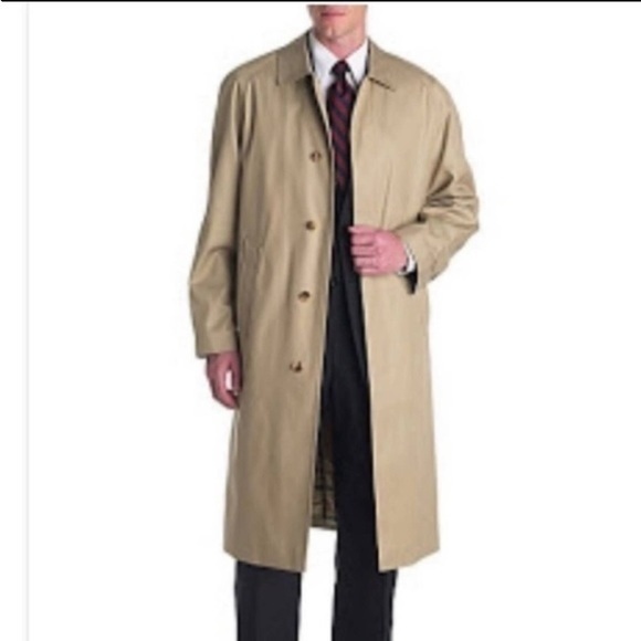 London Fog Tan Trench Coat Overcoat Size 44L Alpaca Mohair Lining Single Breast - Picture 1 of 14